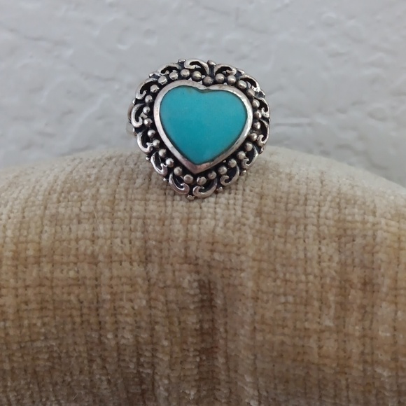 925 Thai Silver Turquoise Heart Ring - Picture 1 of 10
